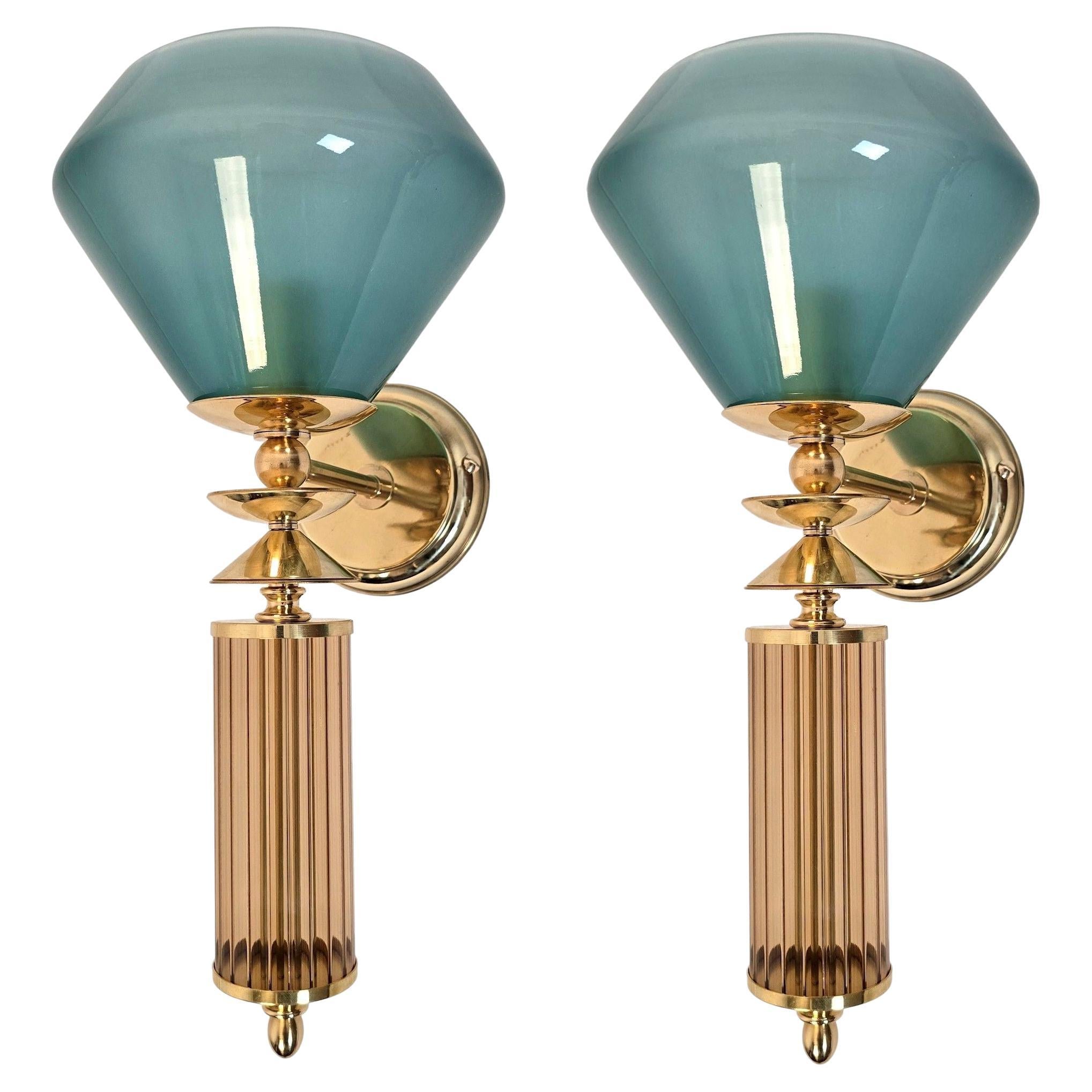 Pair of blue and beige Murano glass sconces