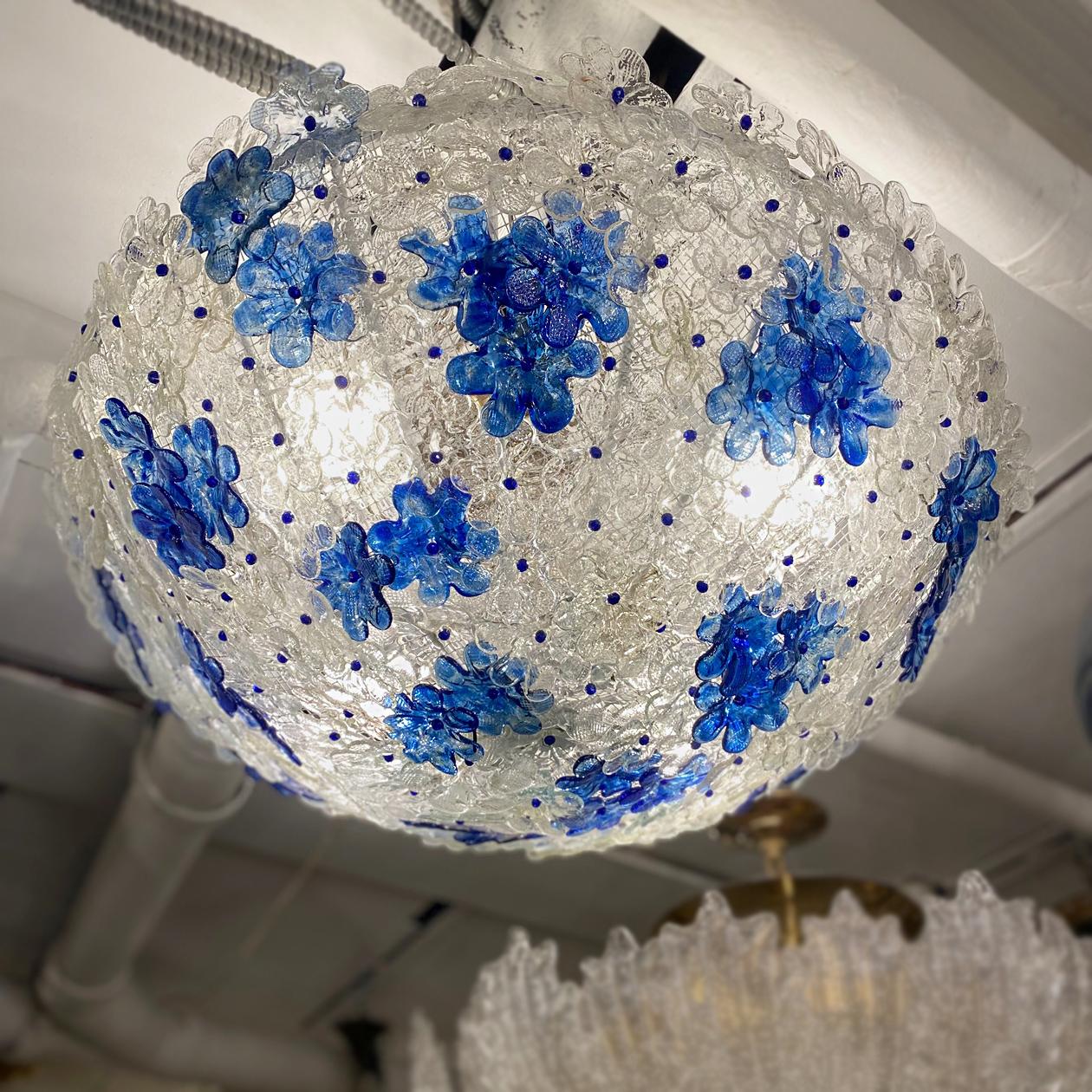 Italian Pair of Blue and Clear Murano Light Fixtures, Sold Individually For Sale