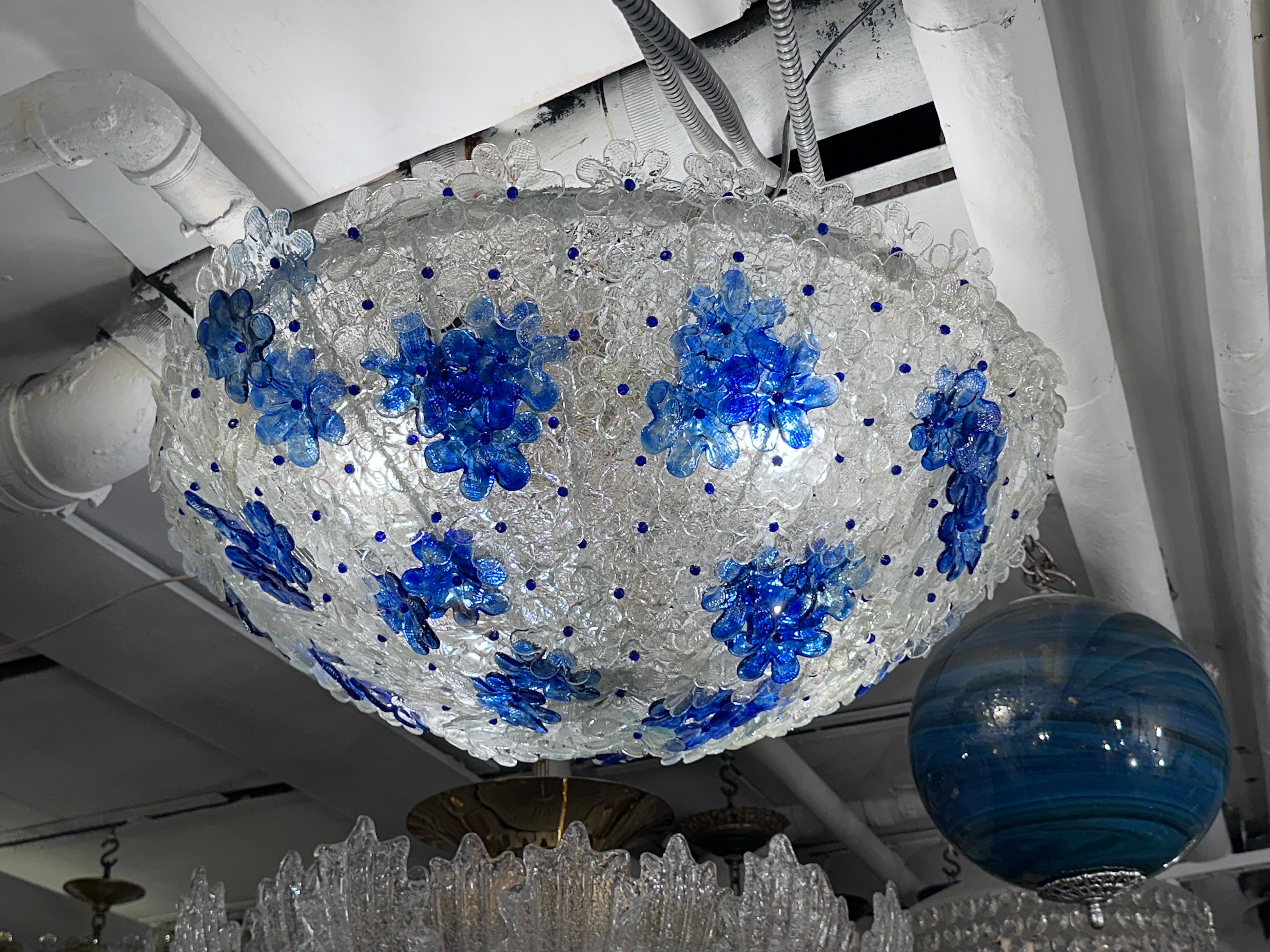 Mid-20th Century Pair of Blue and Clear Murano Light Fixtures, Sold Individually For Sale