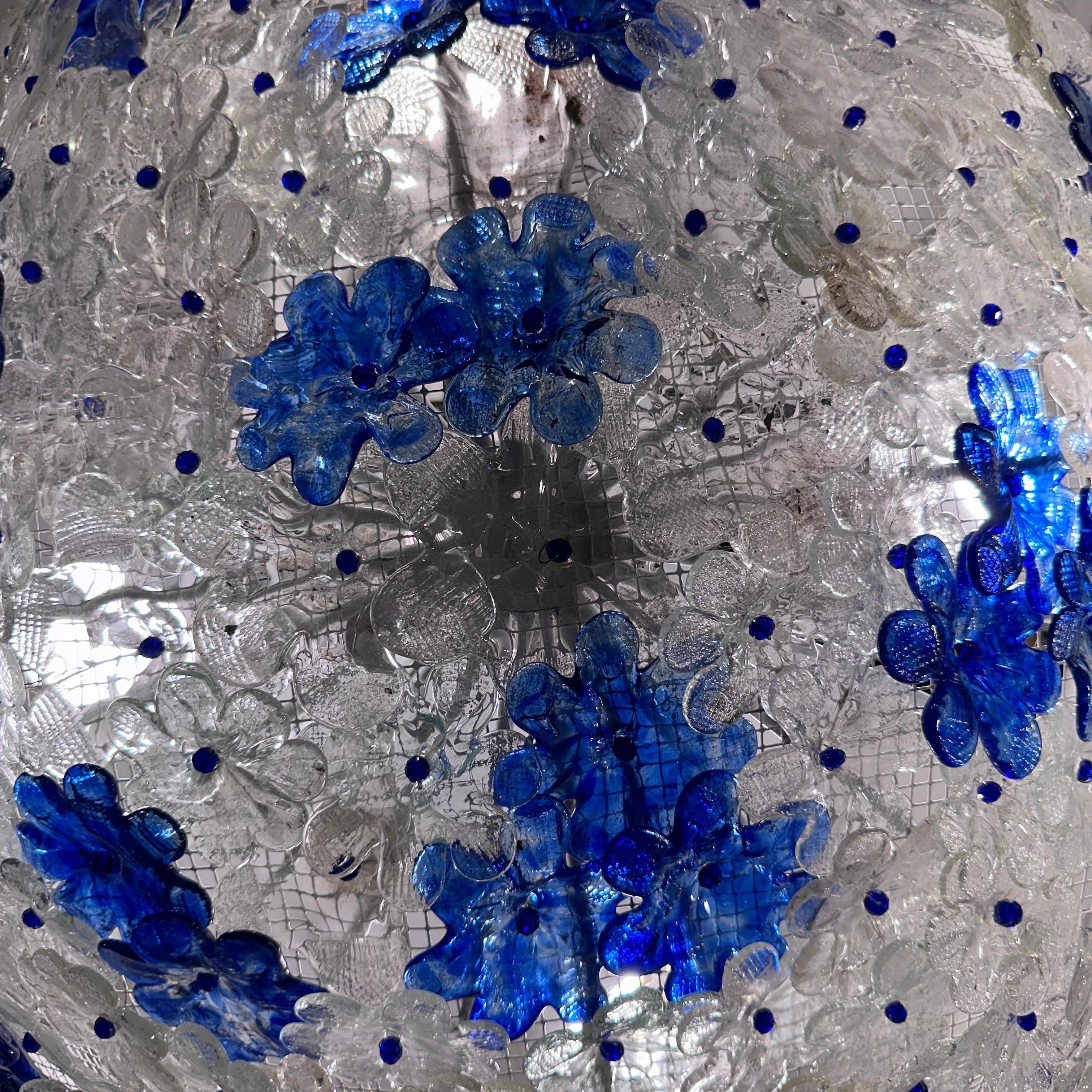 Murano Glass Pair of Blue and Clear Murano Light Fixtures, Sold Individually For Sale
