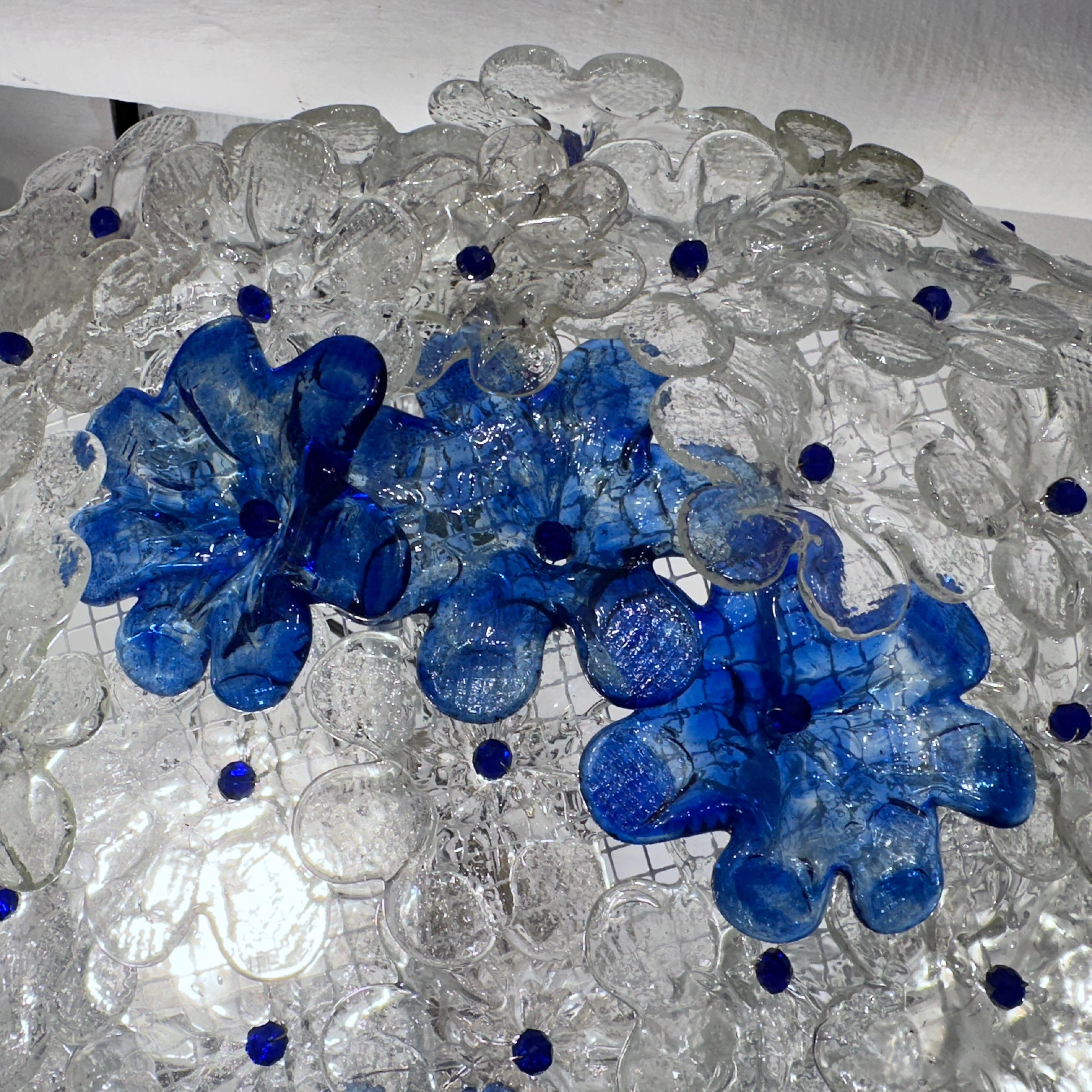 Pair of Blue and Clear Murano Light Fixtures, Sold Individually For Sale 1