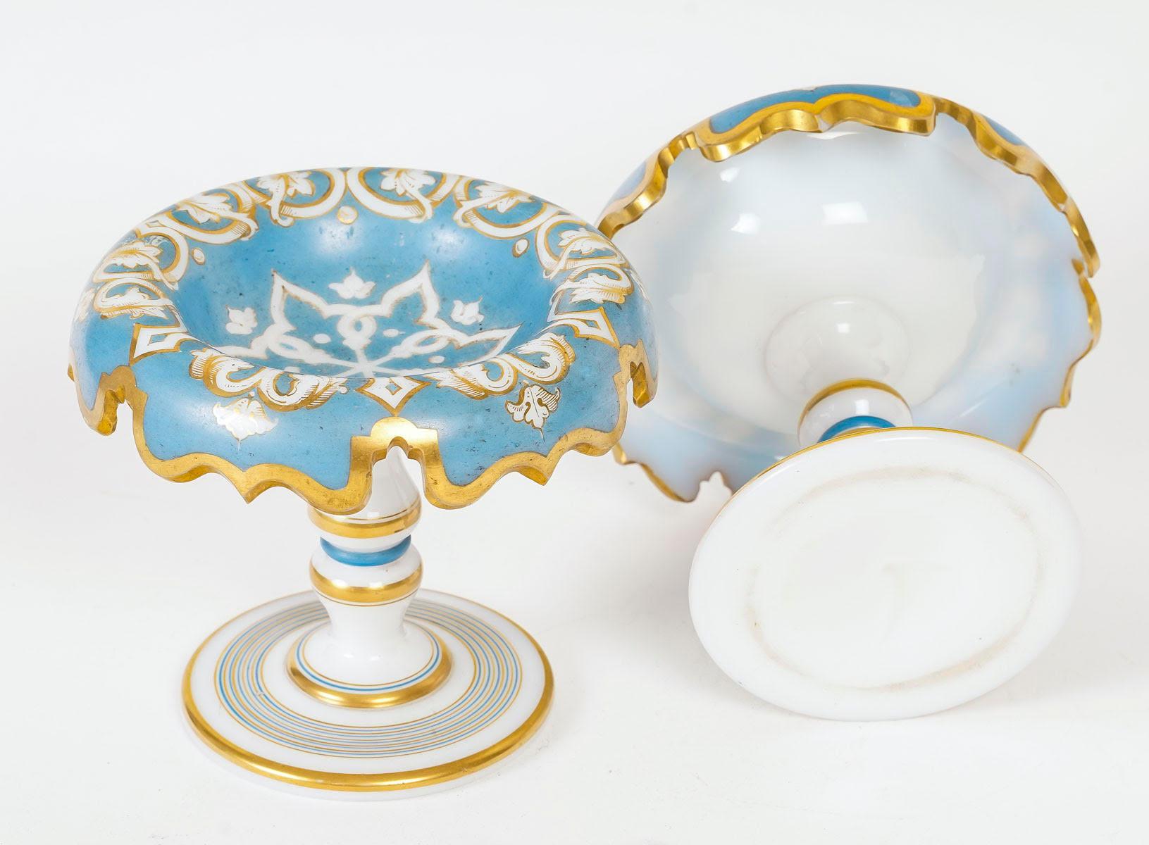 Pair of Blue and Gold Opaline Cups, 19th Century, Napoleon III Period. For Sale 1