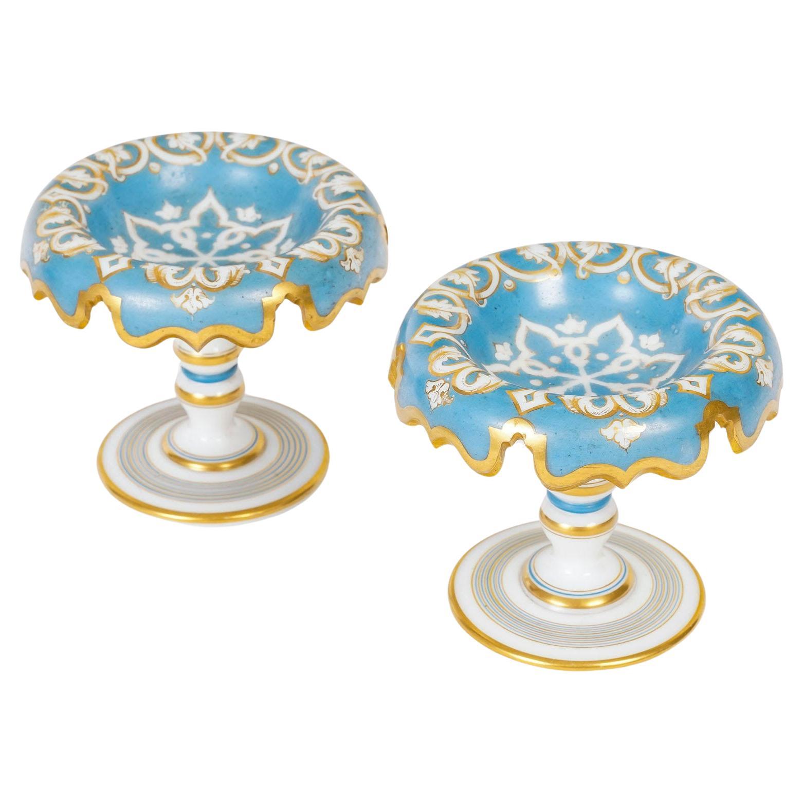 Pair of Blue and Gold Opaline Cups, 19th Century, Napoleon III Period. For Sale