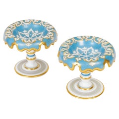 Antique Pair of Blue and Gold Opaline Cups, 19th Century, Napoleon III Period.