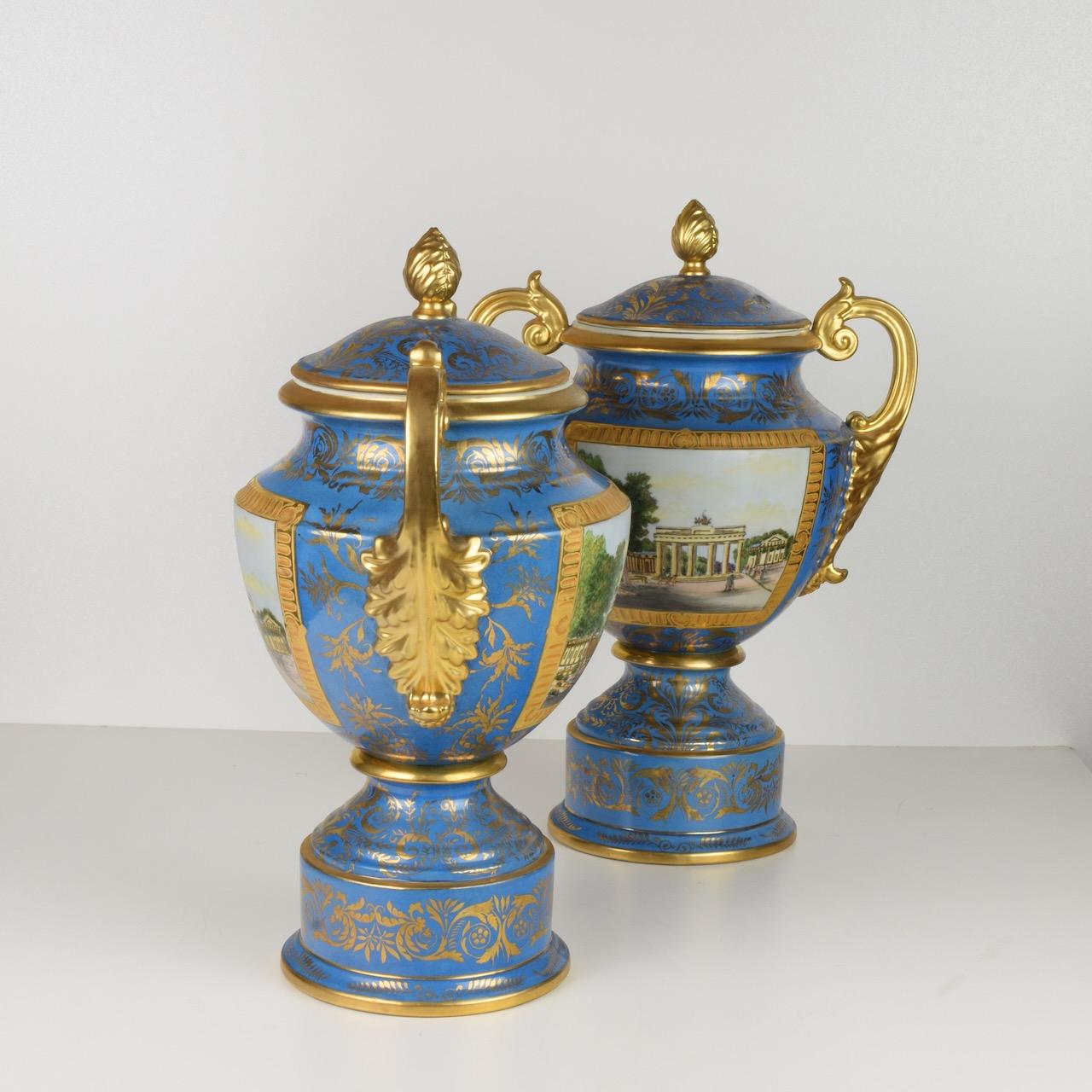 Empire Pair of Blue and Gold Porcelain Vases