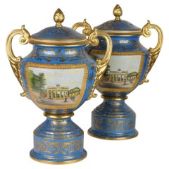 Pair of Blue and Gold Porcelain Vases