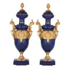 Pair of Blue and Gold Vases in Lapis Lazuli and Ormolu
