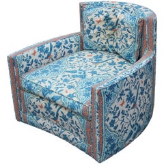 Pair of Blue and Orange Modern Floral Barrel Back Chair