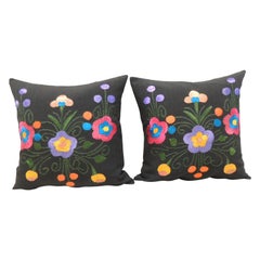 Pair of Blue and Pink Square Decorative Pillows