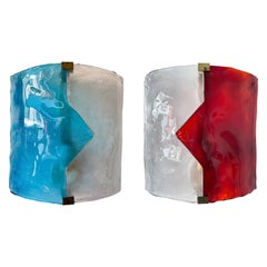 Vintage Pair of Blue and Red Murano Glass Arrow Sconces by Mazzega. Itay, 1970s