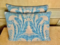 Pair of Blue and Silver Glicine Patterned Fortuny Textile Pillows