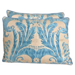 Pair of Blue and Silver Glicine Patterned Fortuny Textile Pillows