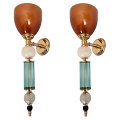 Pair of blue and terracotta Murano glass sconces