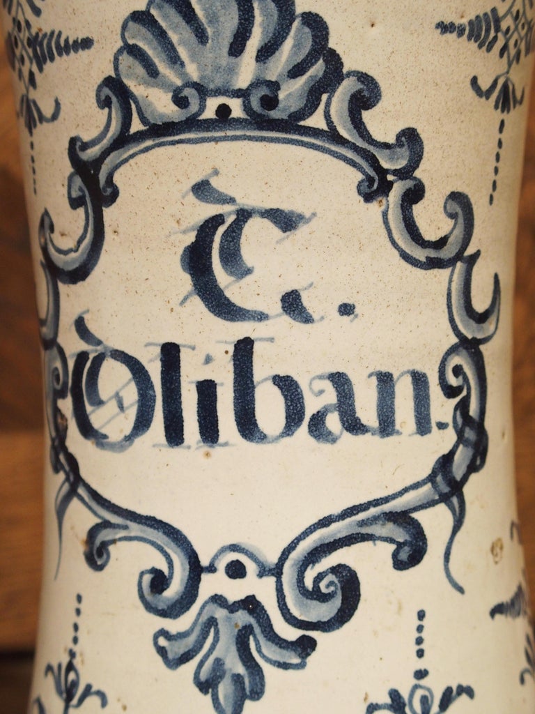 Pair of Blue and White Albarelli Pots from Spain, 18th Century at 1stDibs