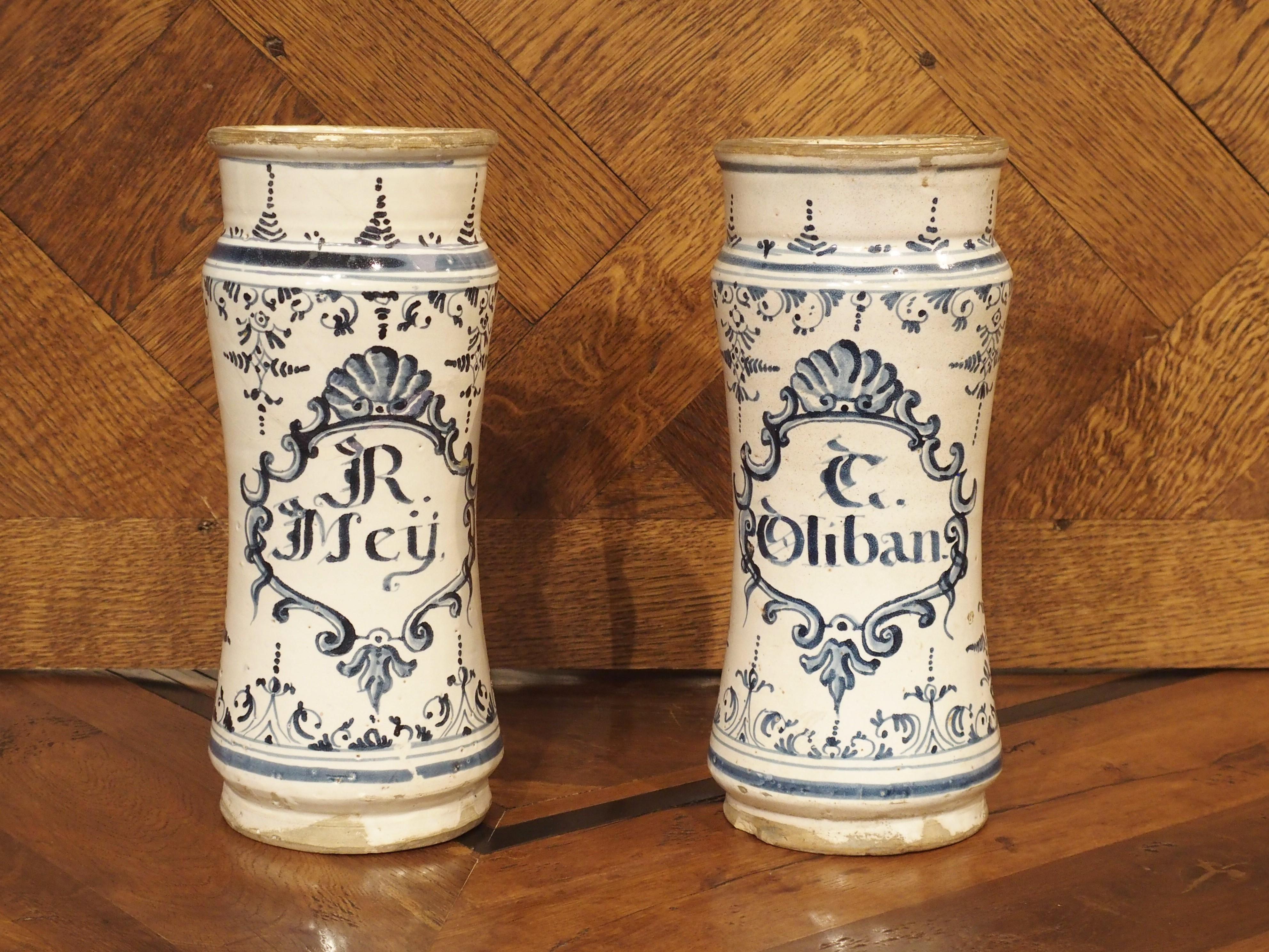Pair of Blue and White Albarelli Pots from Spain, 18th Century 11