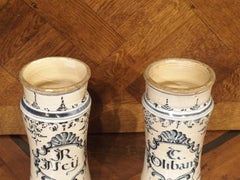 Pair of Blue and White Albarelli Pots from Spain, 18th Century