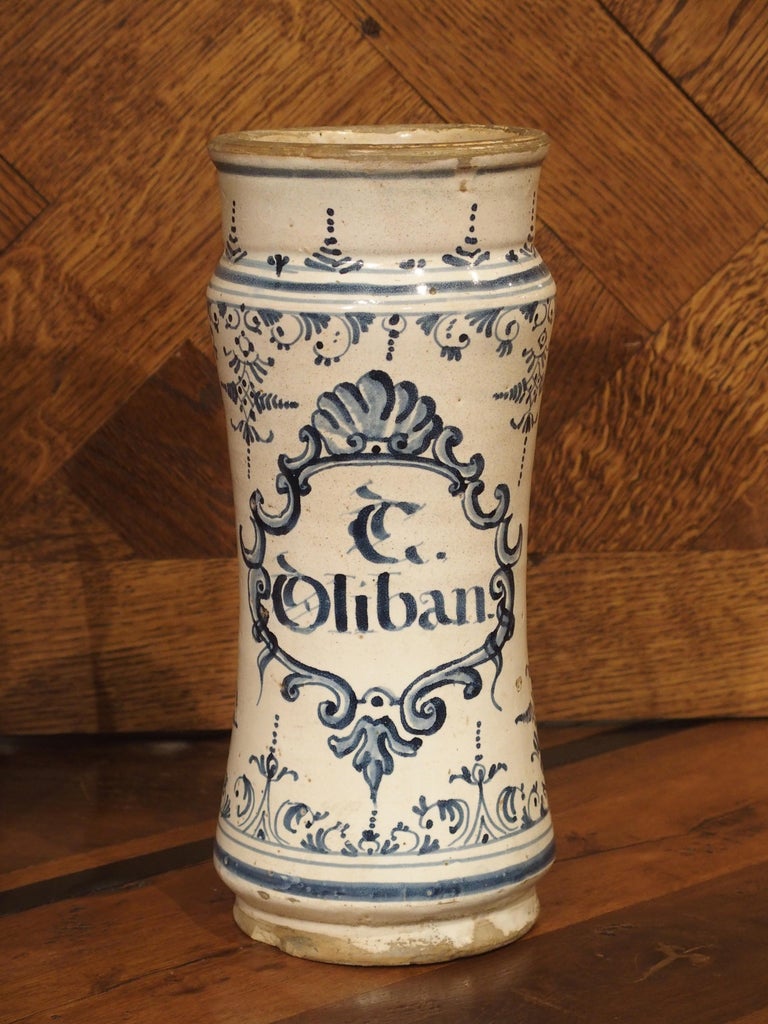Pair of Blue and White Albarelli Pots from Spain, 18th Century at 1stDibs