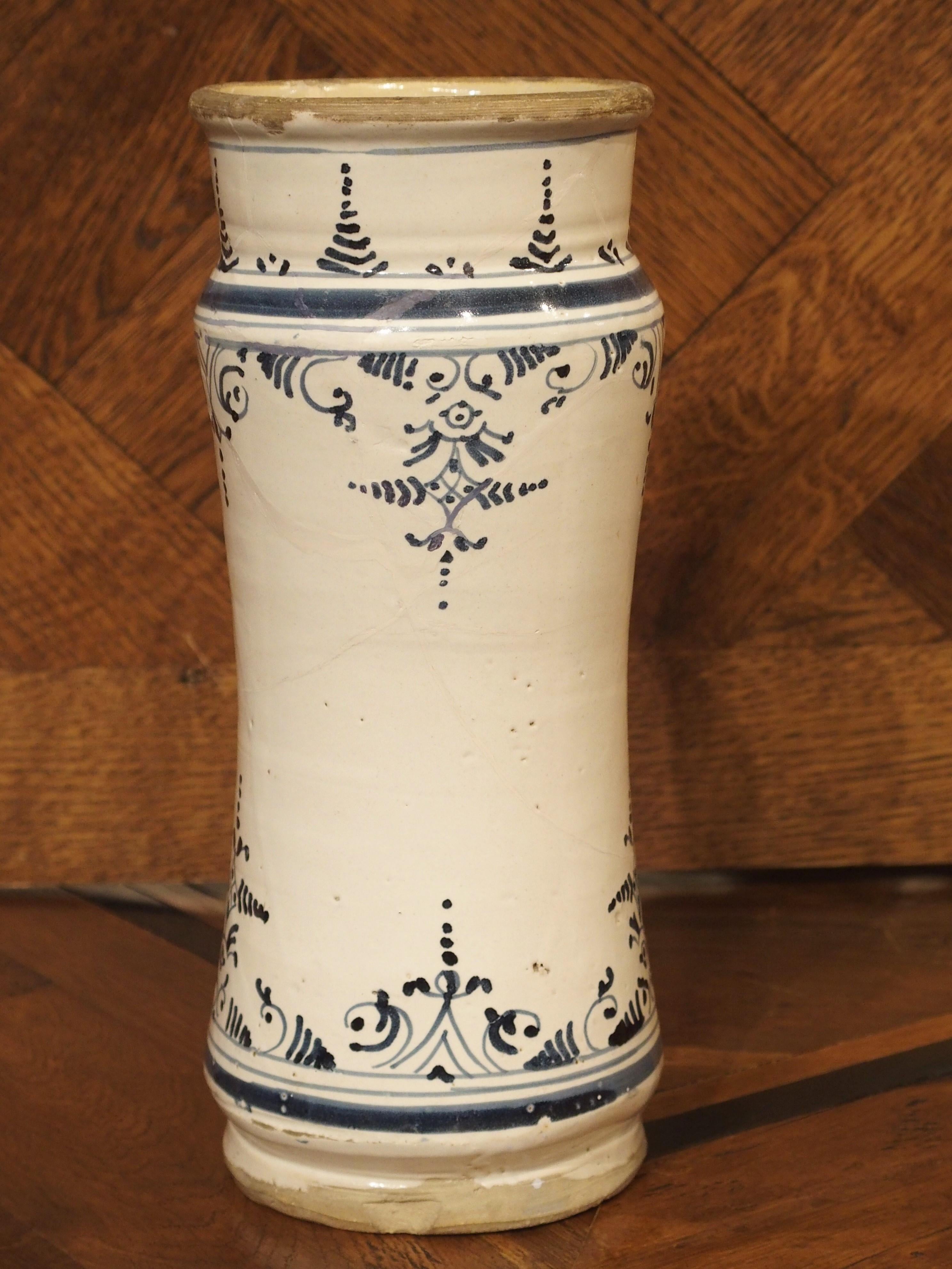 Ceramic Pair of Blue and White Albarelli Pots from Spain, 18th Century