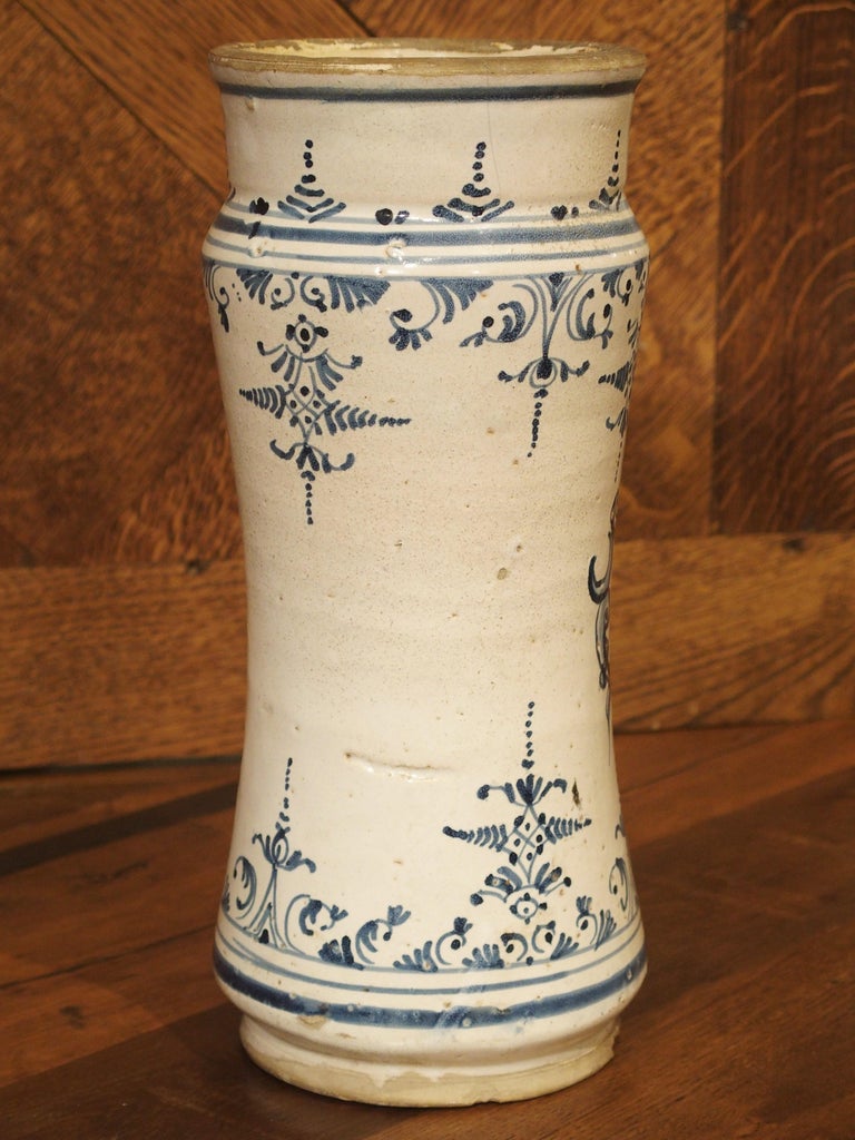 Pair of Blue and White Albarelli Pots from Spain, 18th Century at 1stDibs