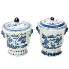 Pair of Blue and White Canton Jars