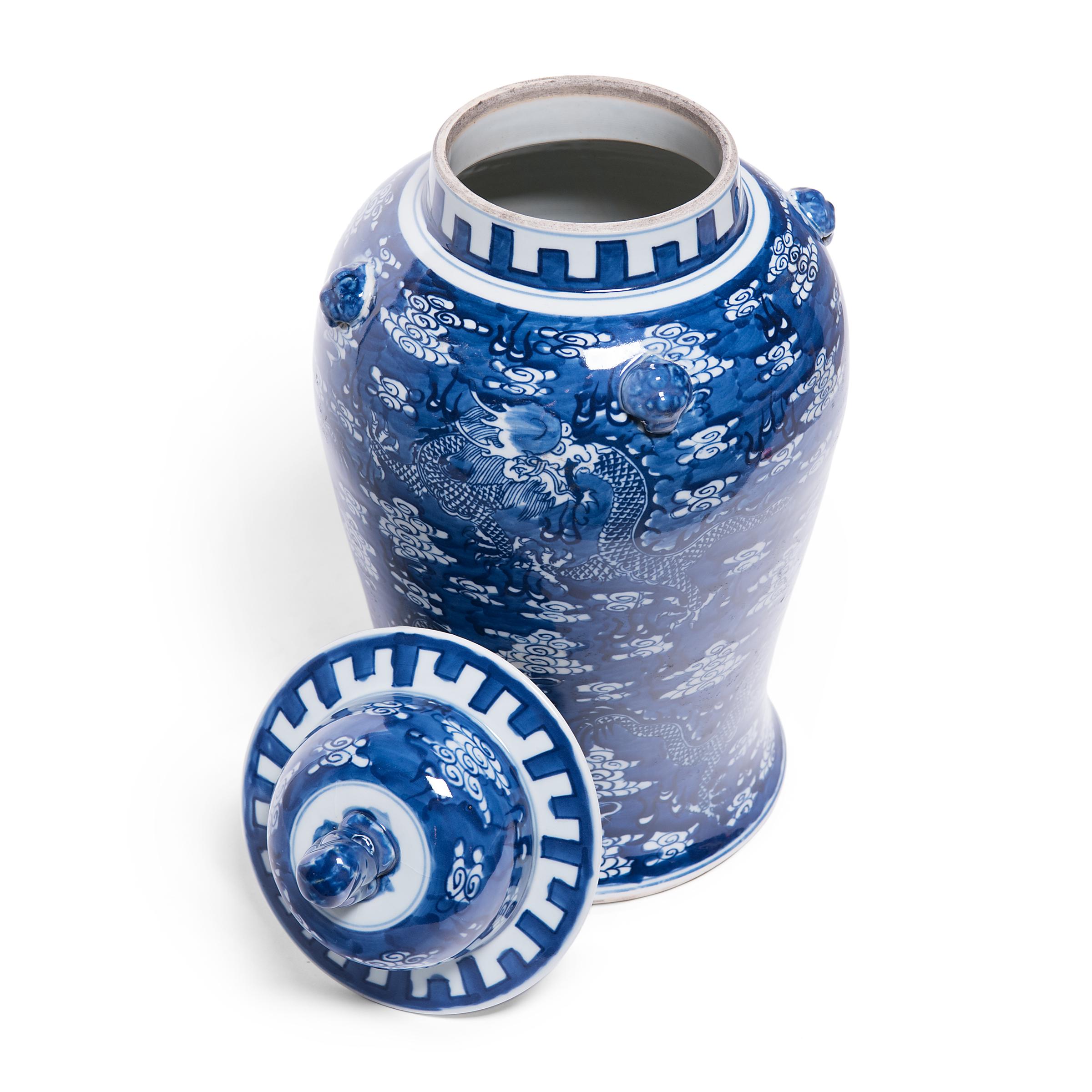 Pair of Blue and White Celestial Dragon Baluster Jars 6