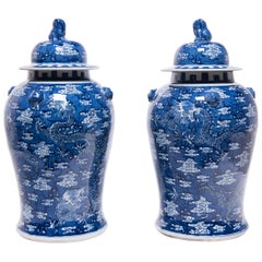 Pair of Blue and White Celestial Dragon Baluster Jars