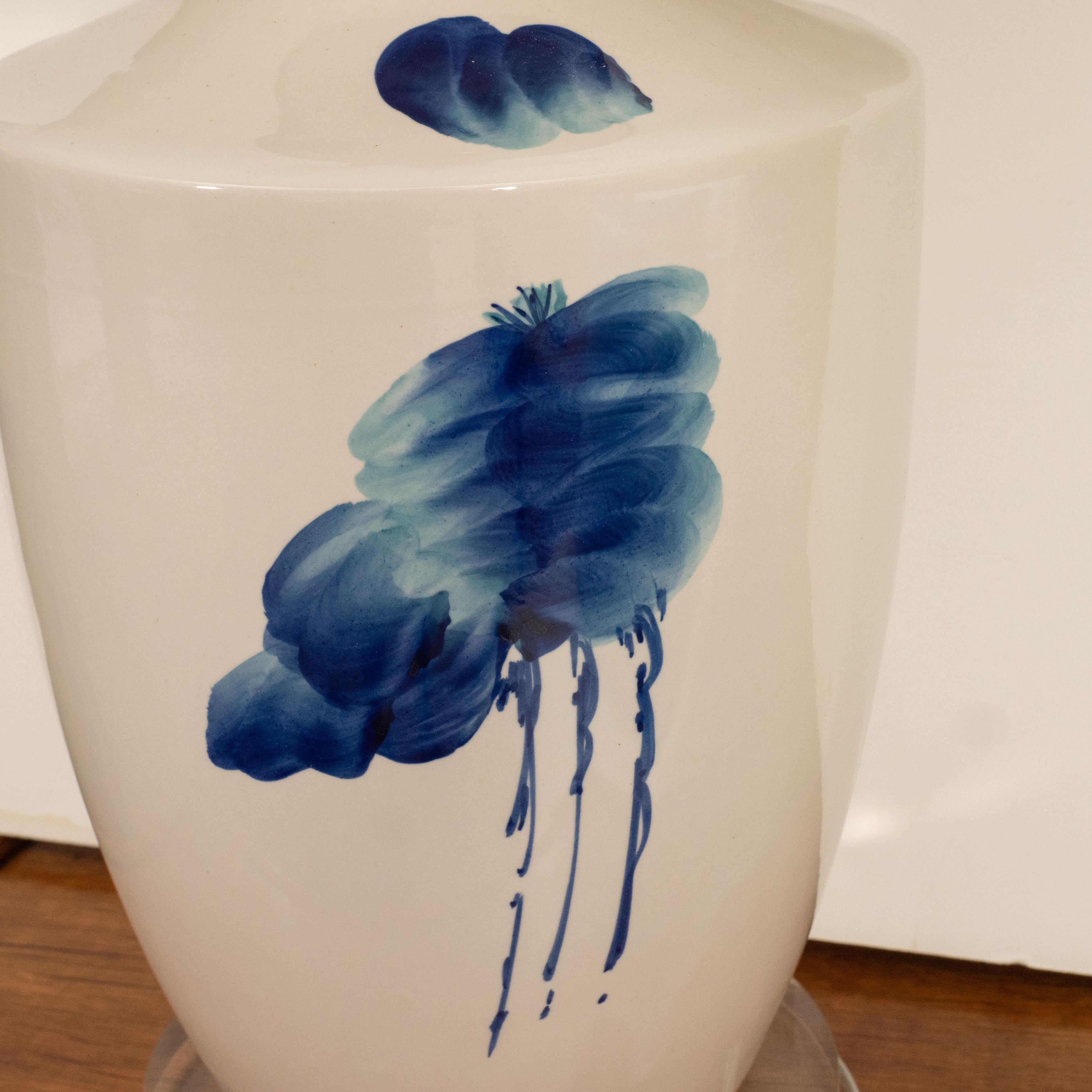 XXIe siècle et contemporain Paire de lampes en céramique bleue et blanche en vente
