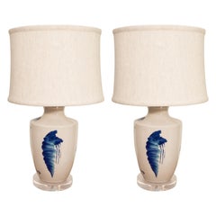 Pair of Blue and White Ceramic Lamps