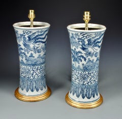 Pair of Blue and White Chinese 19th Century Antique Table Lamps