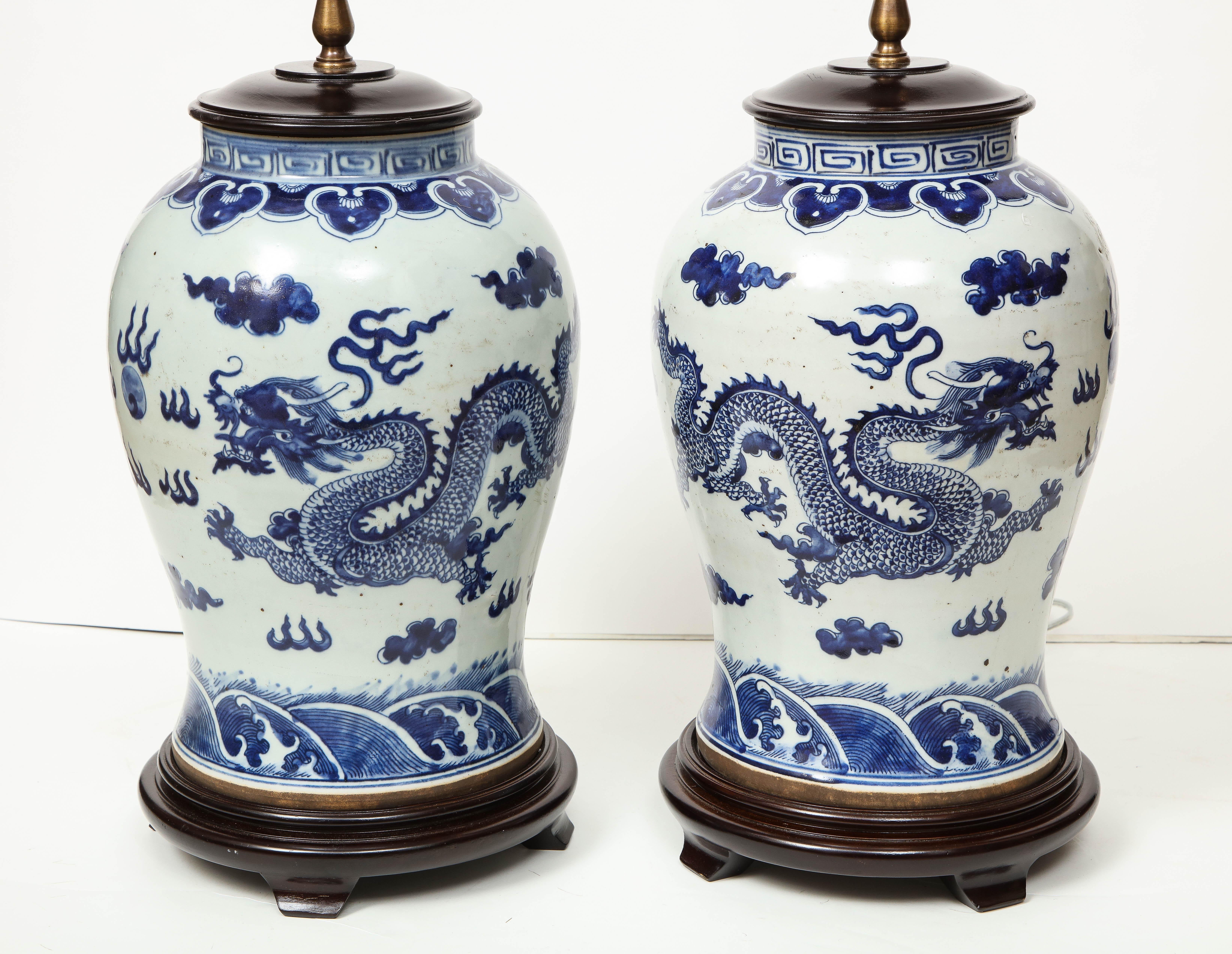 Pair of Blue and White Chinese Export Lamps 10