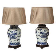 Pair of Blue and White Chinese Export Lamps