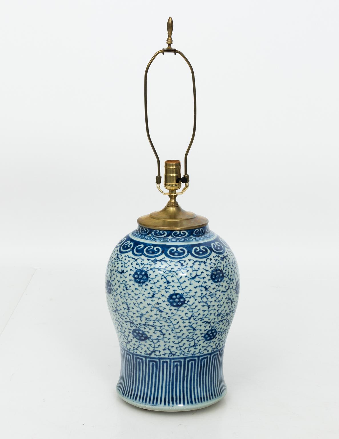 Painted Pair of Blue and White Chinese Jar Lamps