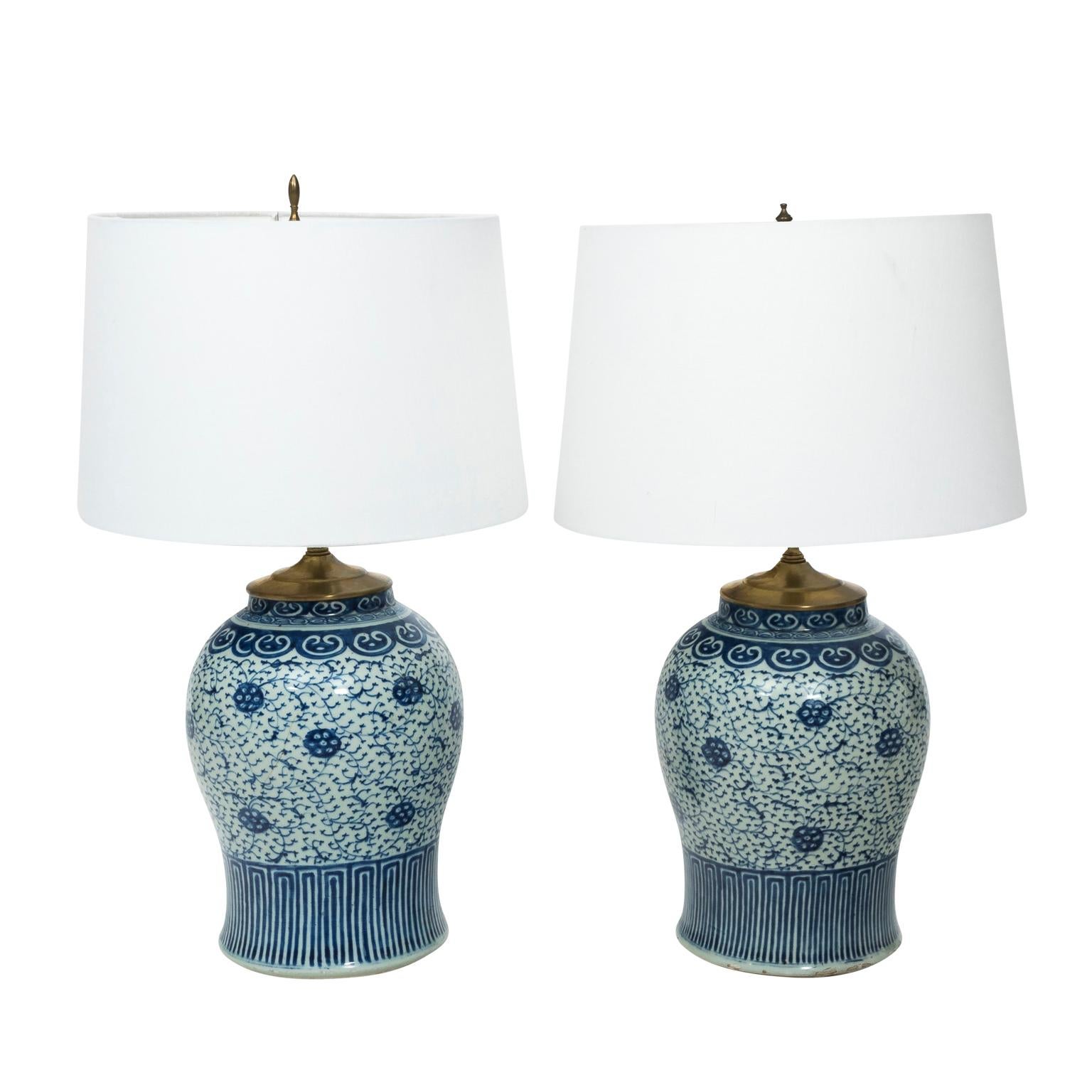 Pair of Blue and White Chinese Jar Lamps