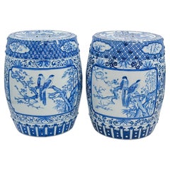 Pair of Blue and White Chinoiserie Porcelain Garden Stools
