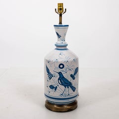 Pair of Blue and White Country Bird Table Lamps
