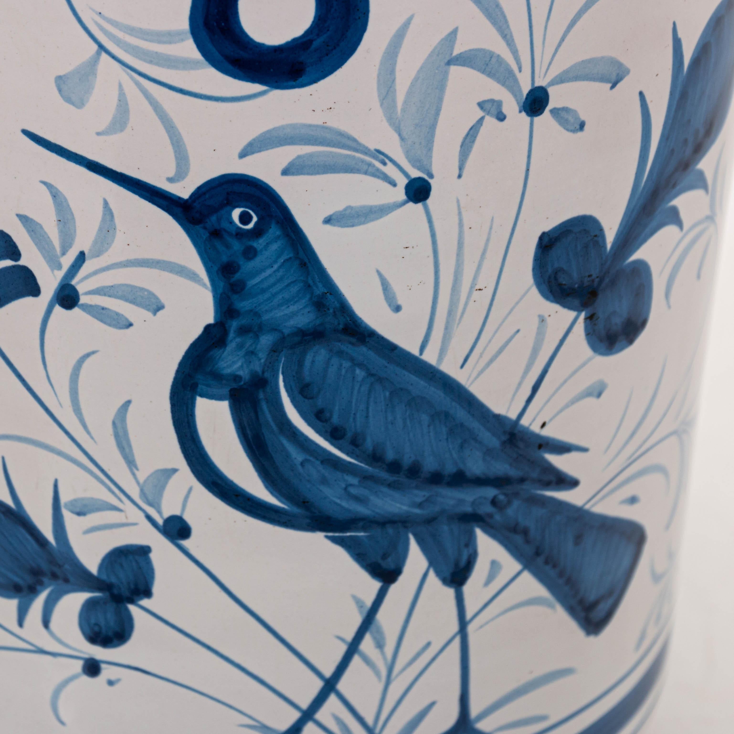 American Pair of Blue and White Country Bird Table Lamps