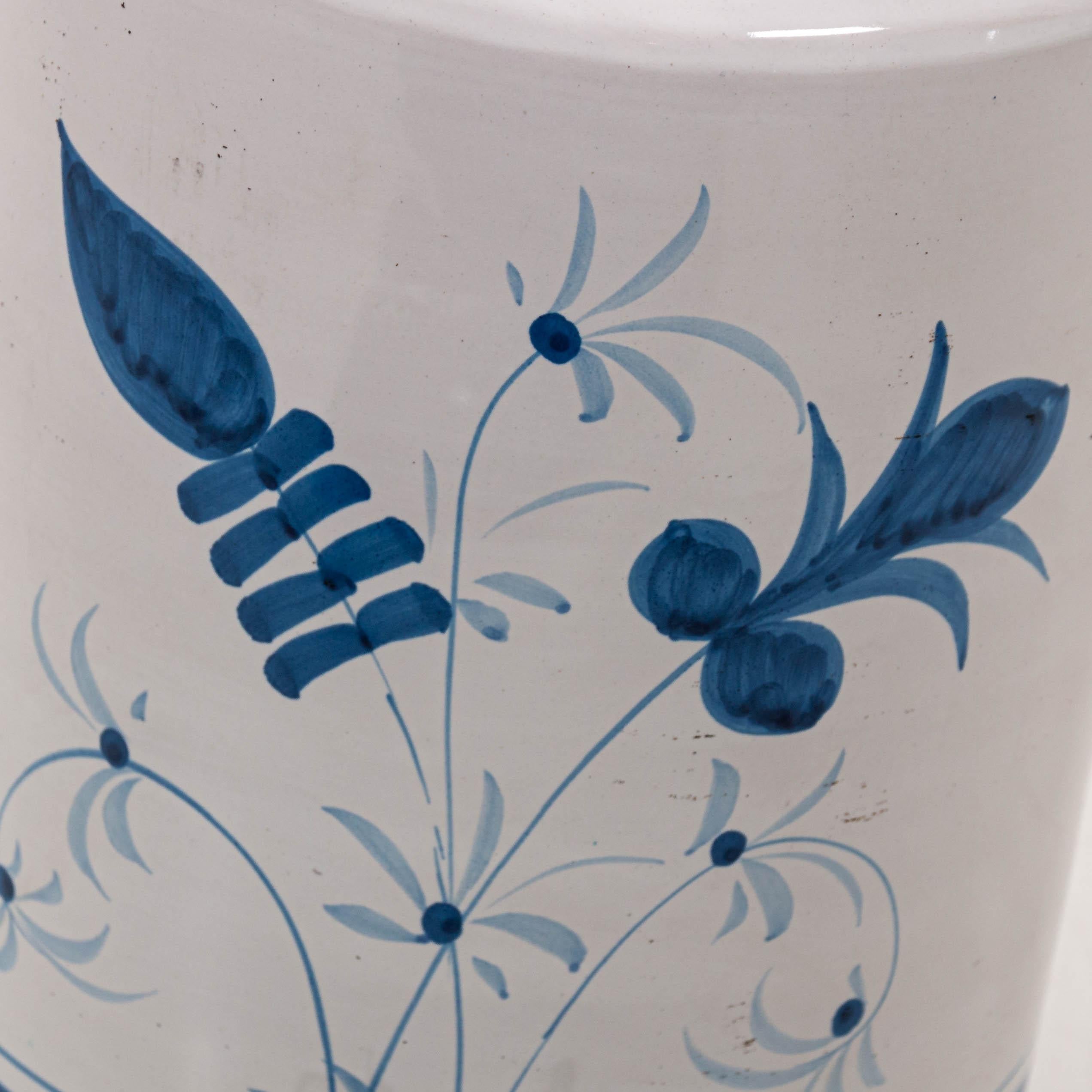 Painted Pair of Blue and White Country Bird Table Lamps