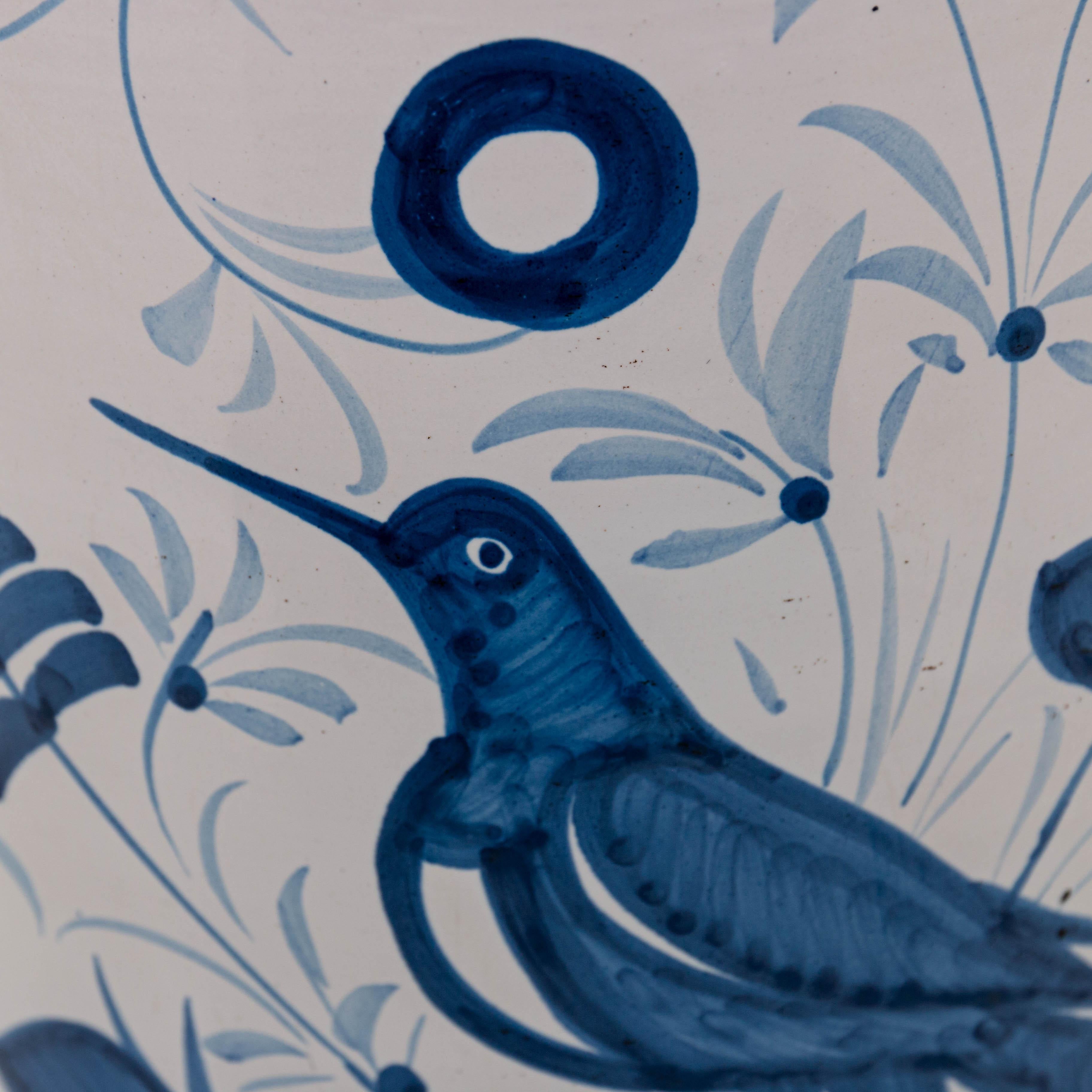 Ceramic Pair of Blue and White Country Bird Table Lamps
