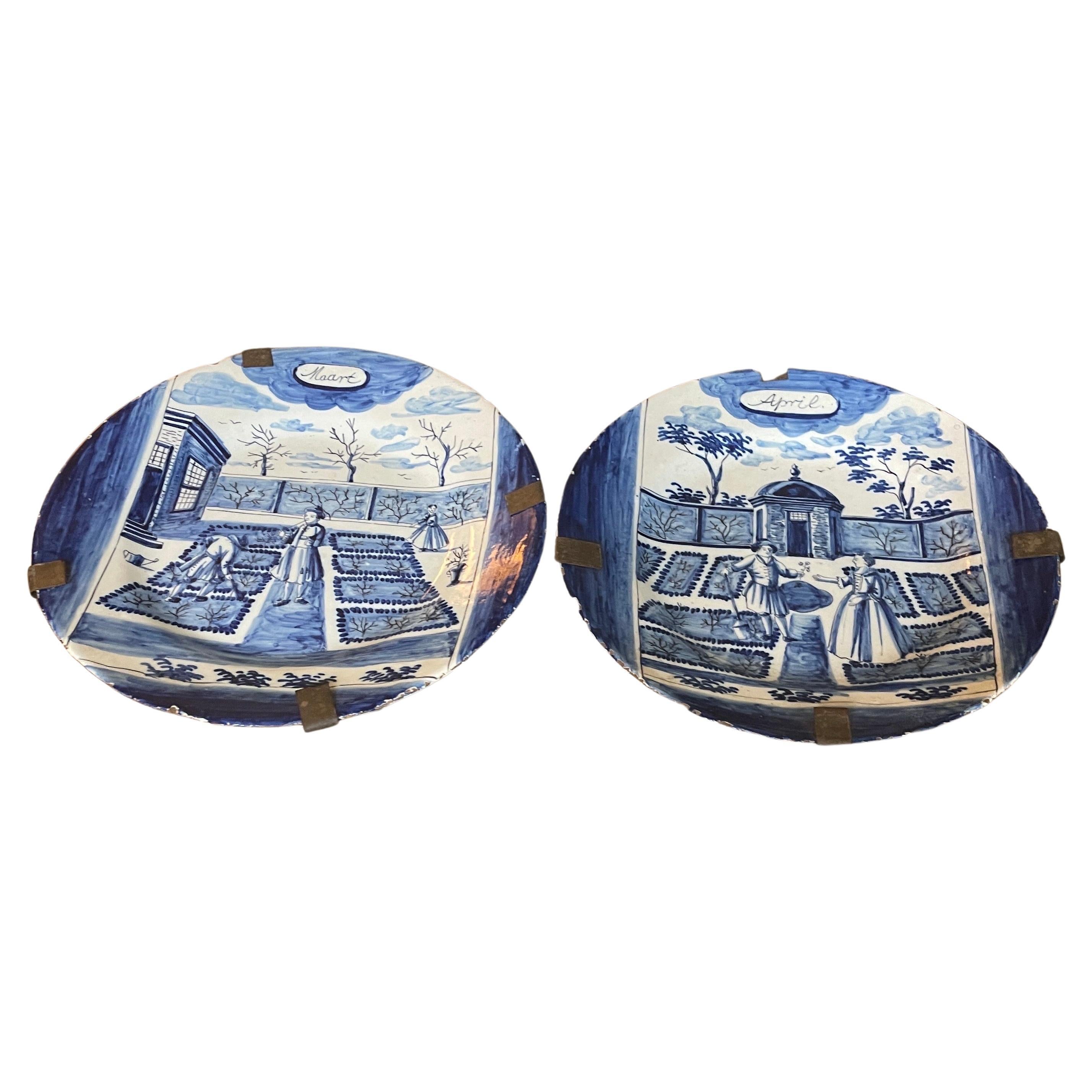 Baroque Pair of Blue and White Delft Calendar Plates For Sale