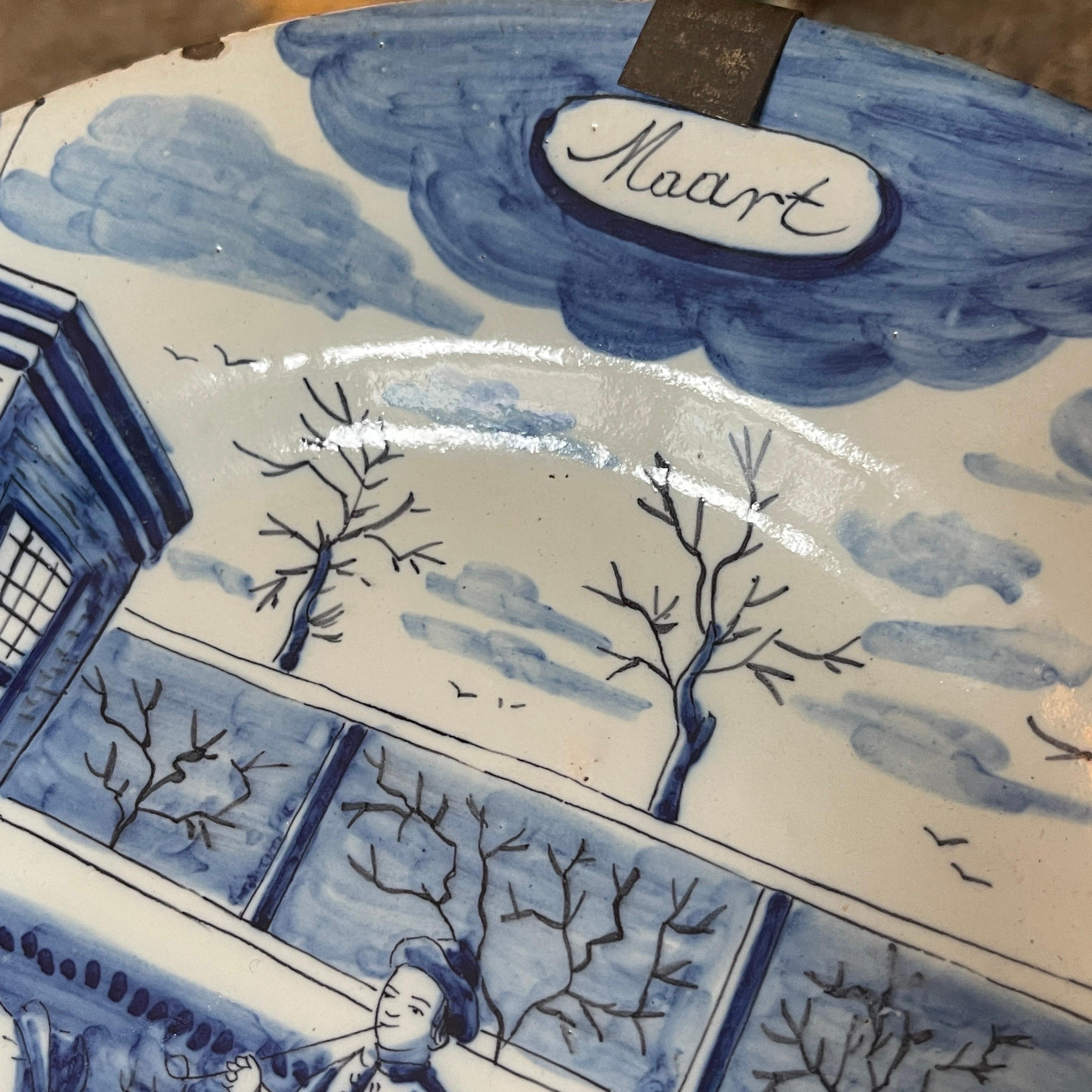 18th Century Pair of Blue and White Delft Calendar Plates For Sale