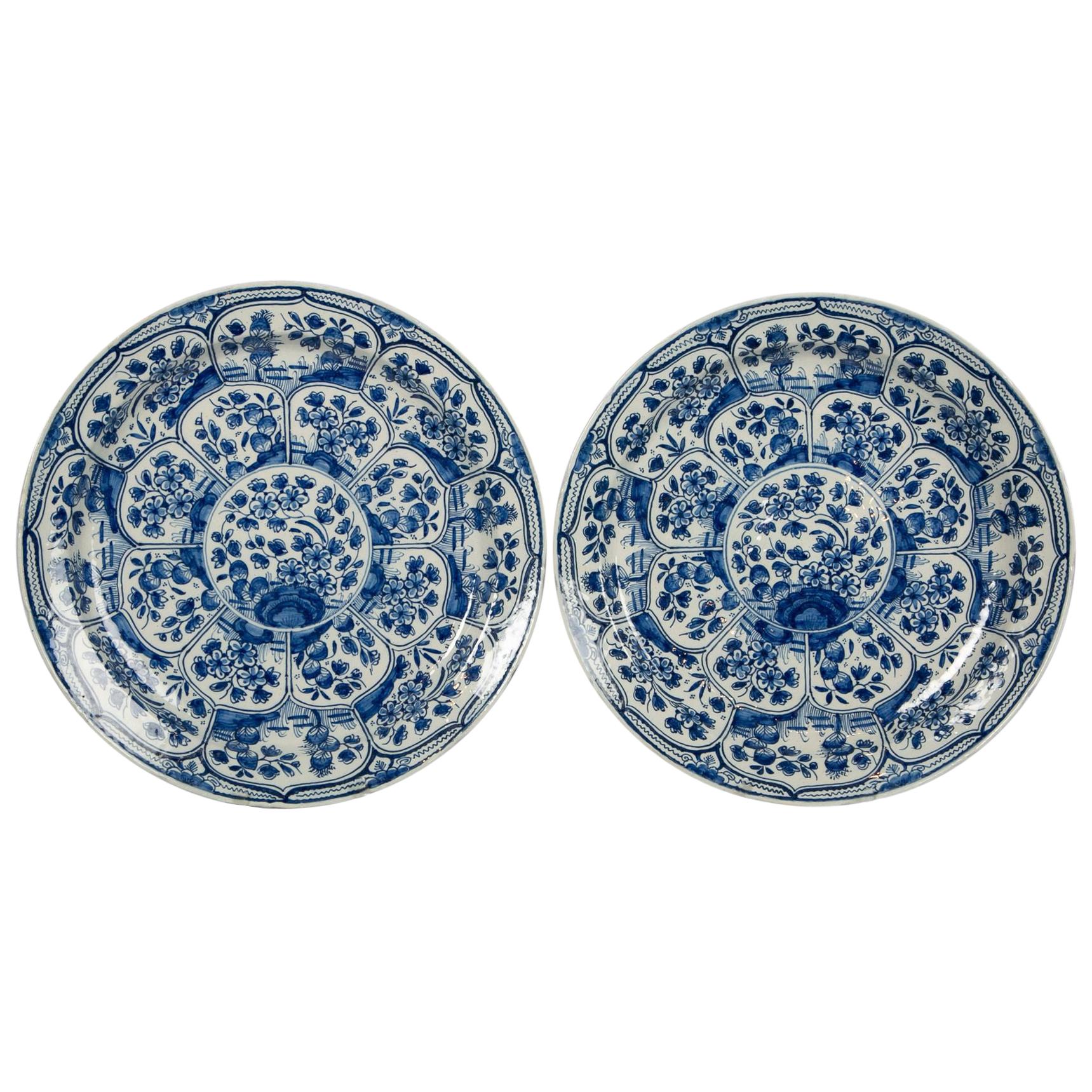 Pair of Blue and White Delft Chargers 18th Century Made by De Witte Starre