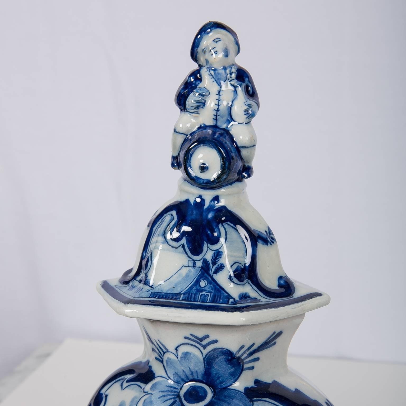 Rococo Pair of Blue and White Delft Mantle Vases Made by De Klaauw circa 1780