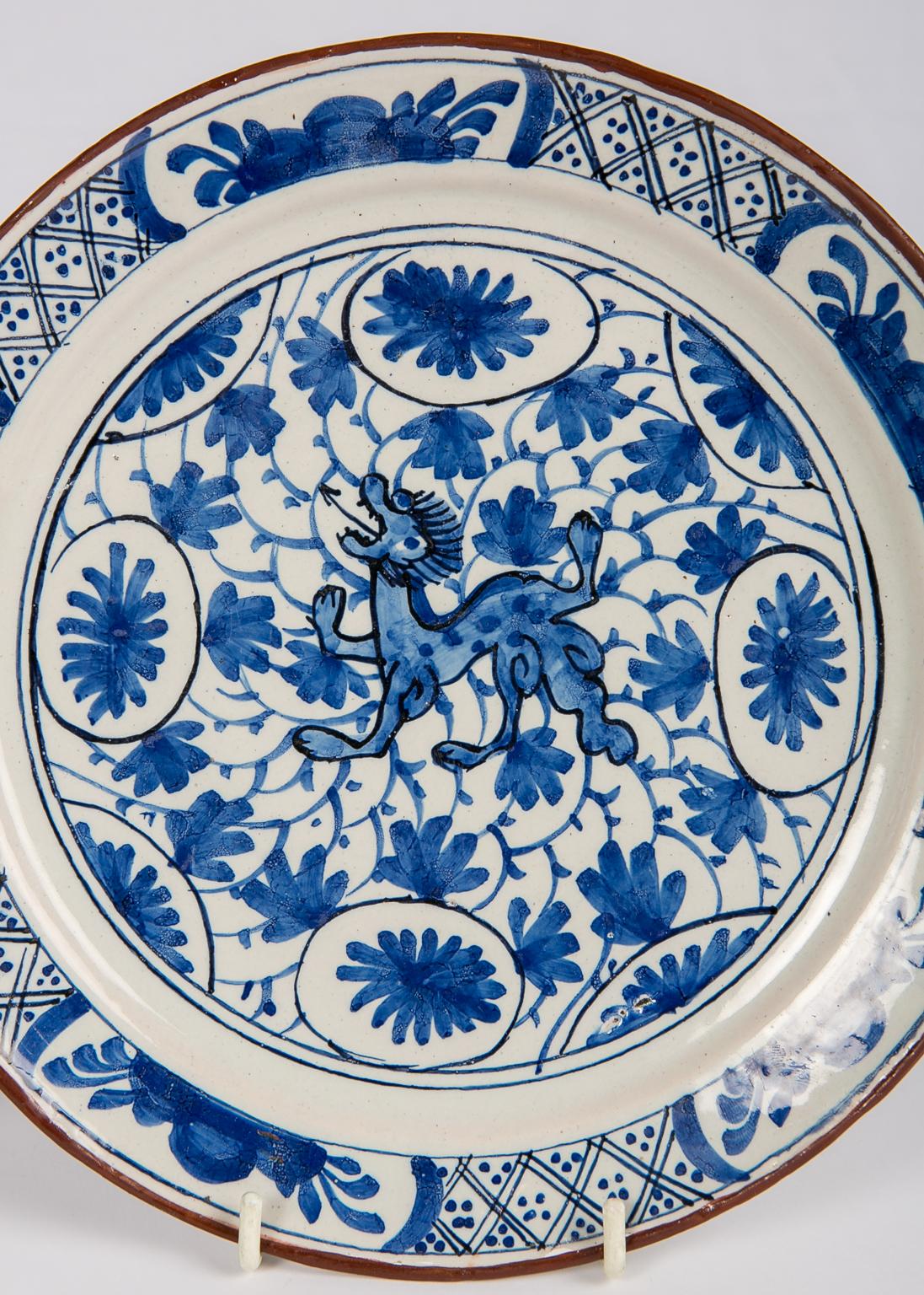 Pair Delft  Blue and White Plates with Dragons Made in Netherlands circa 1780 3