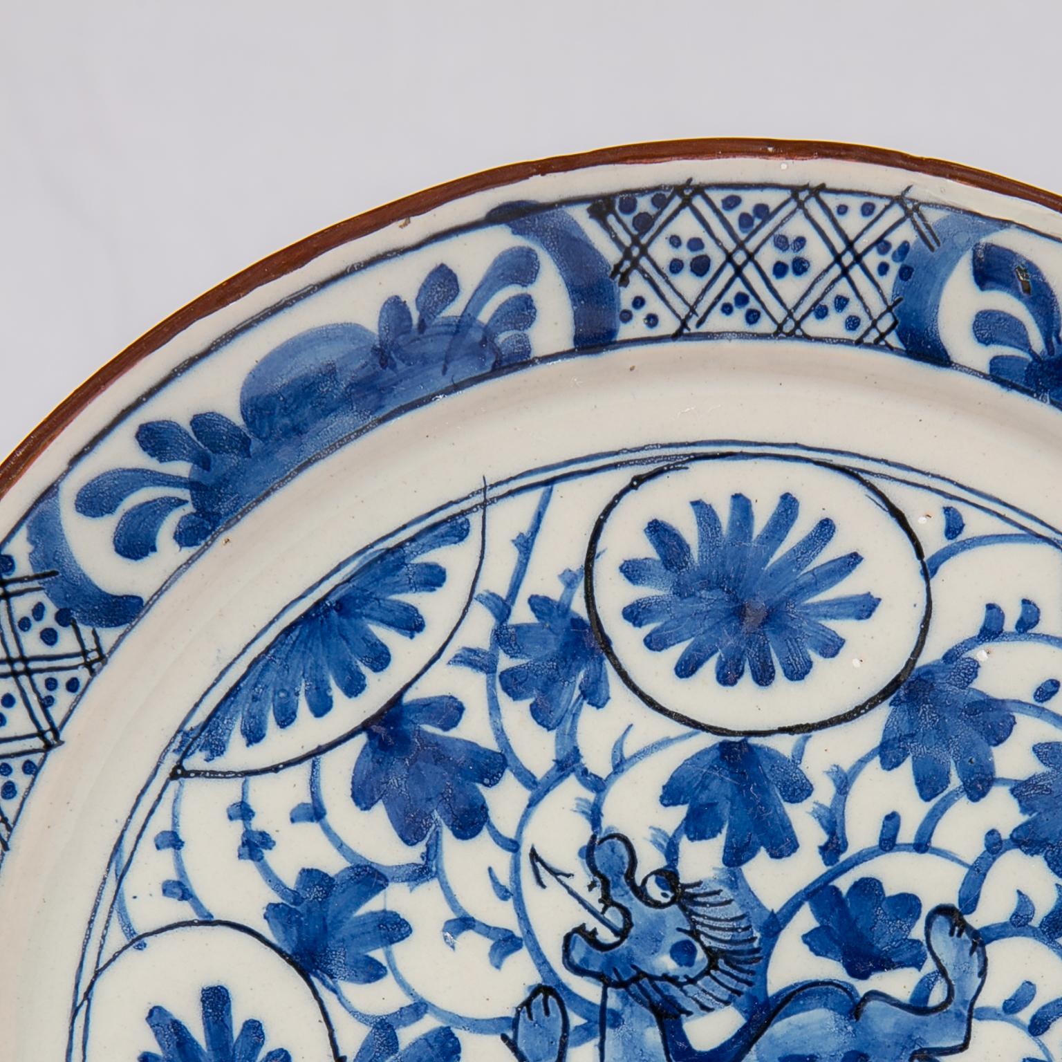 Pair Delft  Blue and White Plates with Dragons Made in Netherlands circa 1780 4