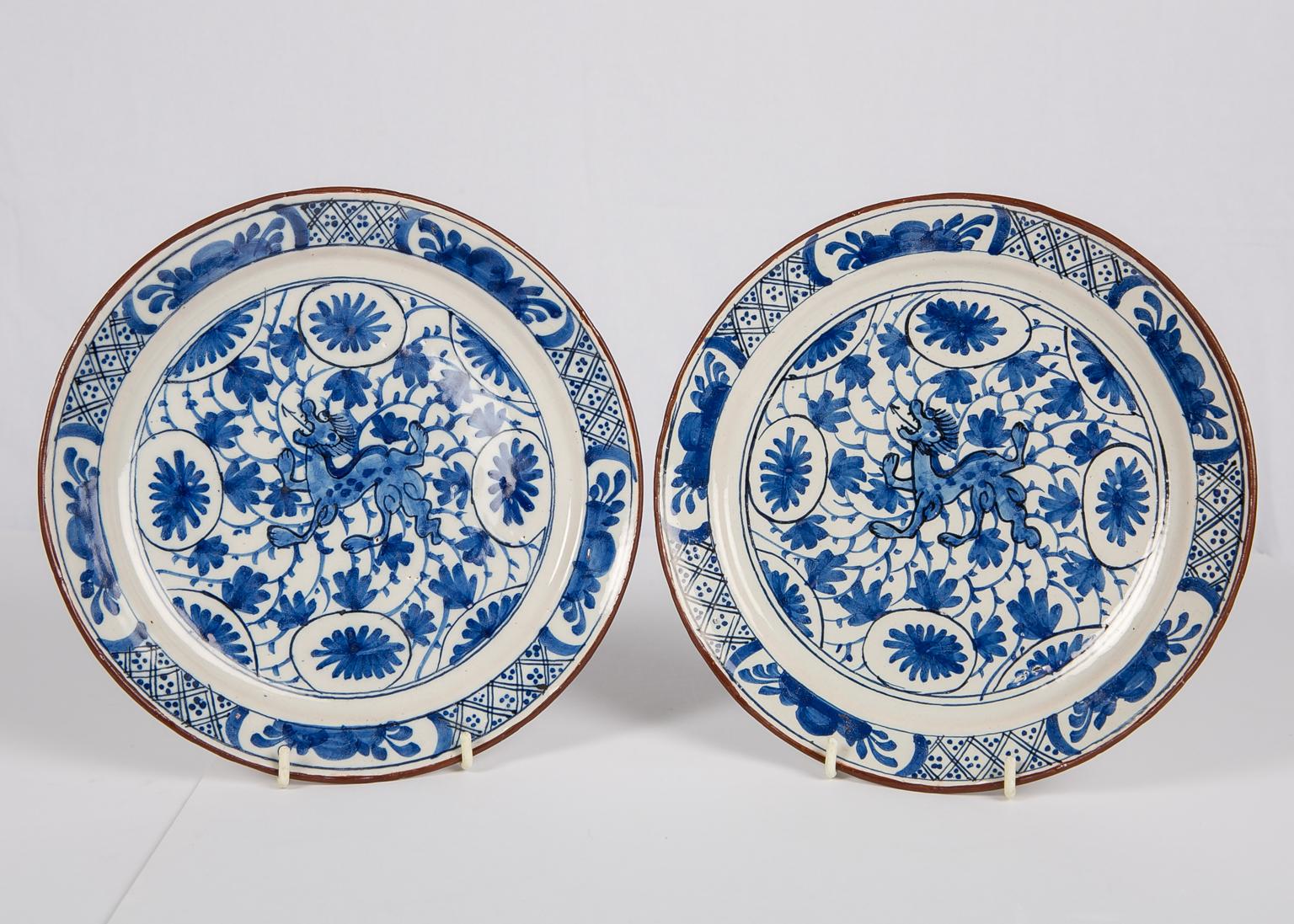 Pair Delft  Blue and White Plates with Dragons Made in Netherlands circa 1780 6