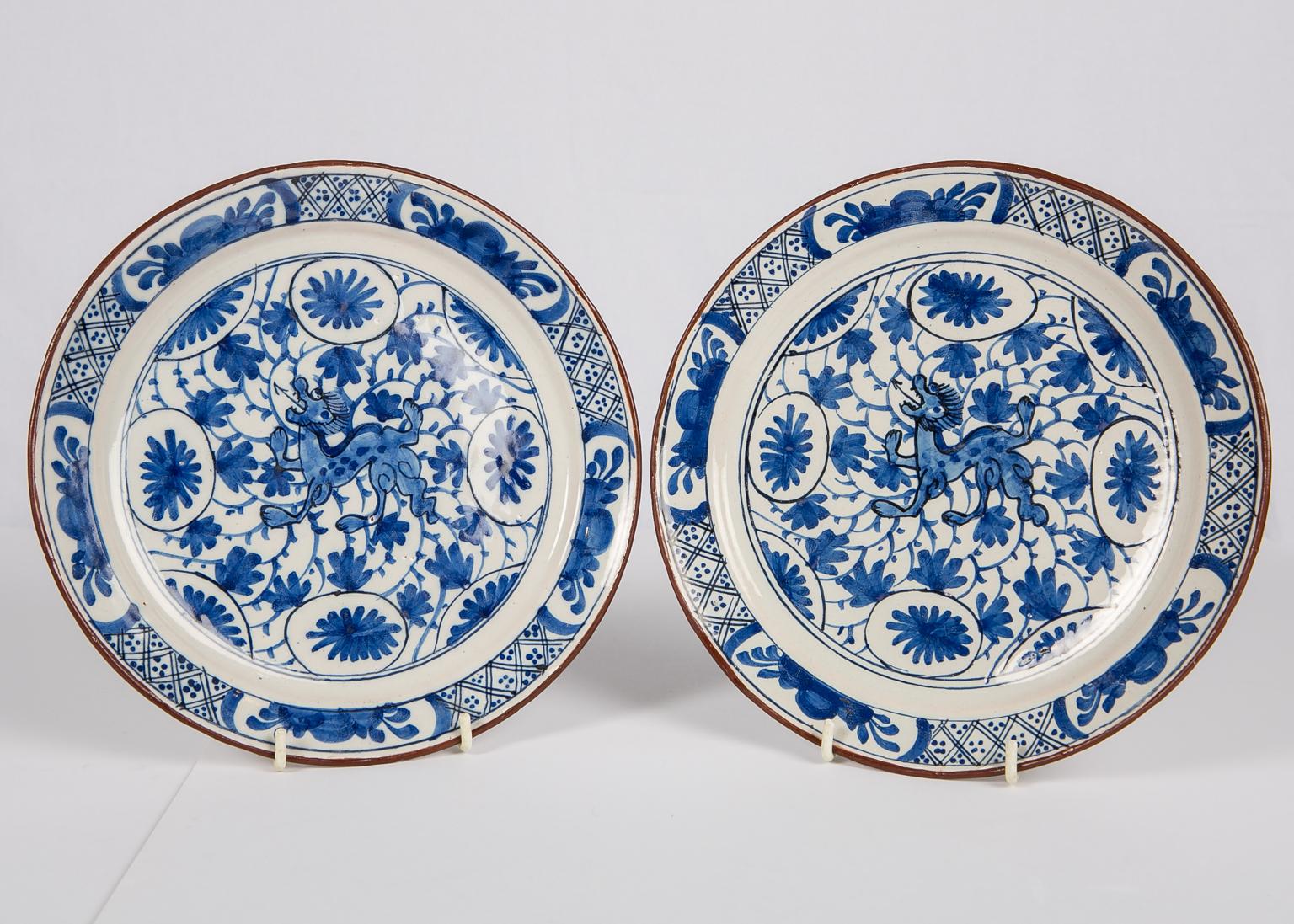 Pair Delft  Blue and White Plates with Dragons Made in Netherlands circa 1780 7
