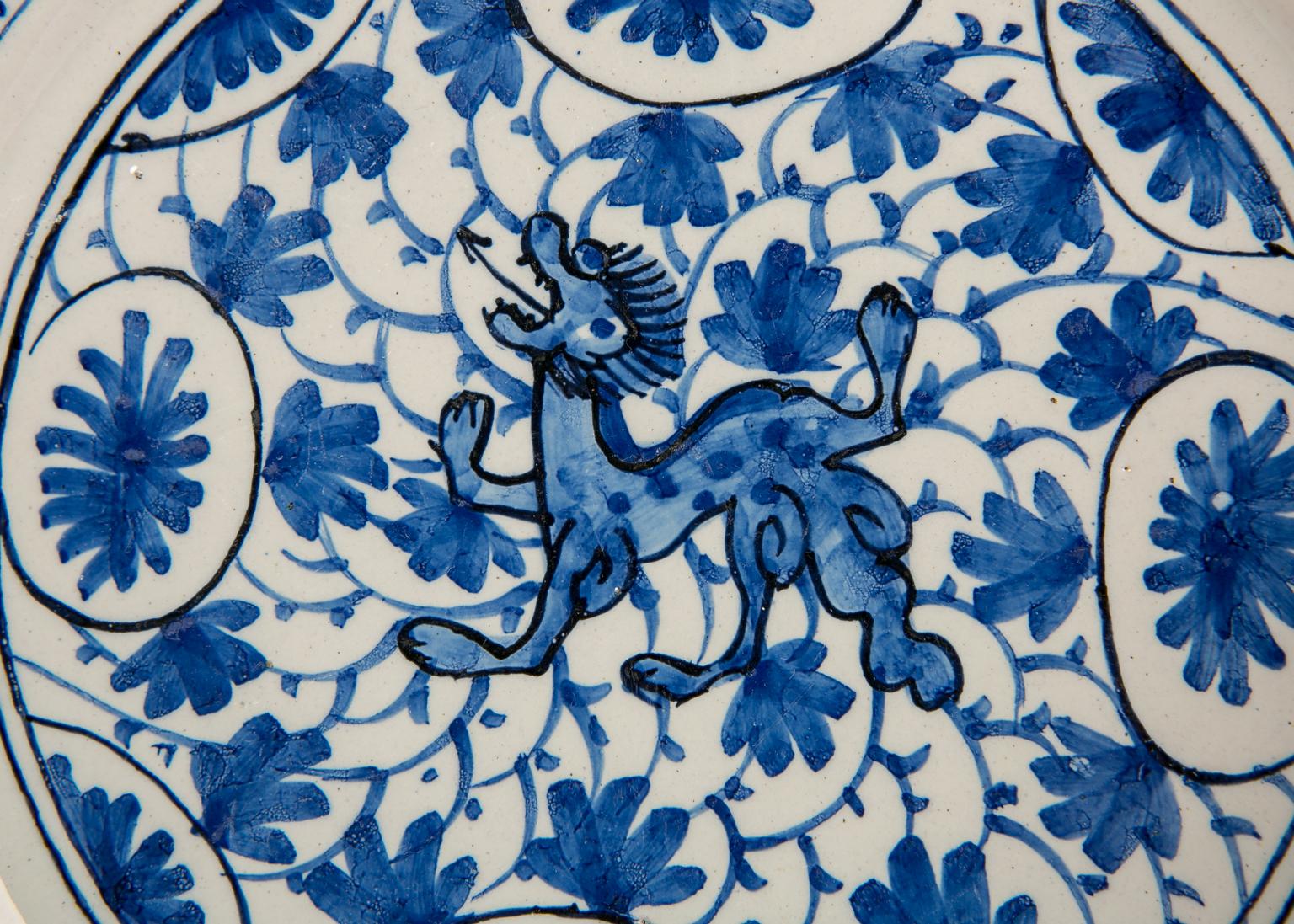 Dutch Pair Delft  Blue and White Plates with Dragons Made in Netherlands circa 1780