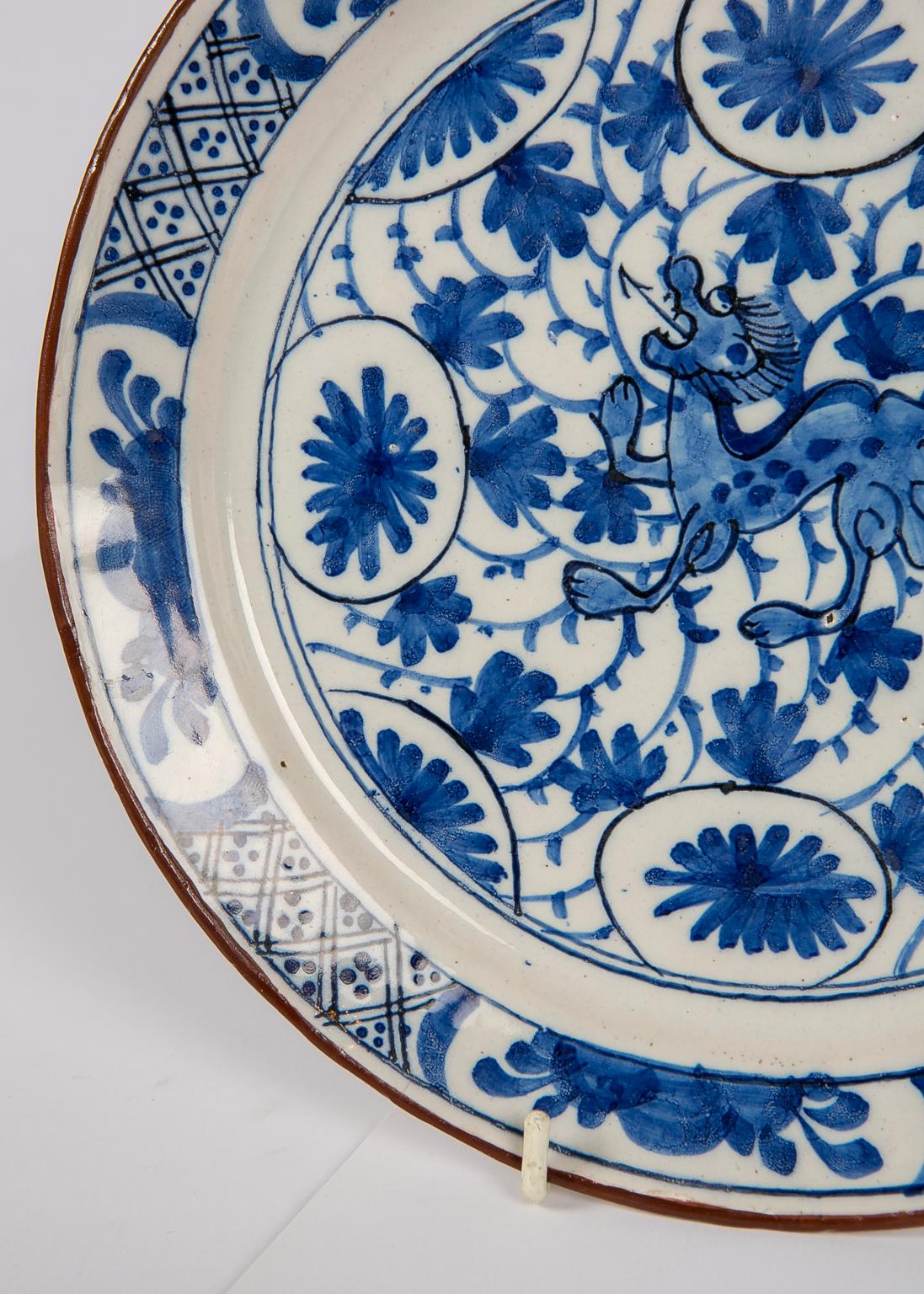 18th Century and Earlier Pair Delft  Blue and White Plates with Dragons Made in Netherlands circa 1780