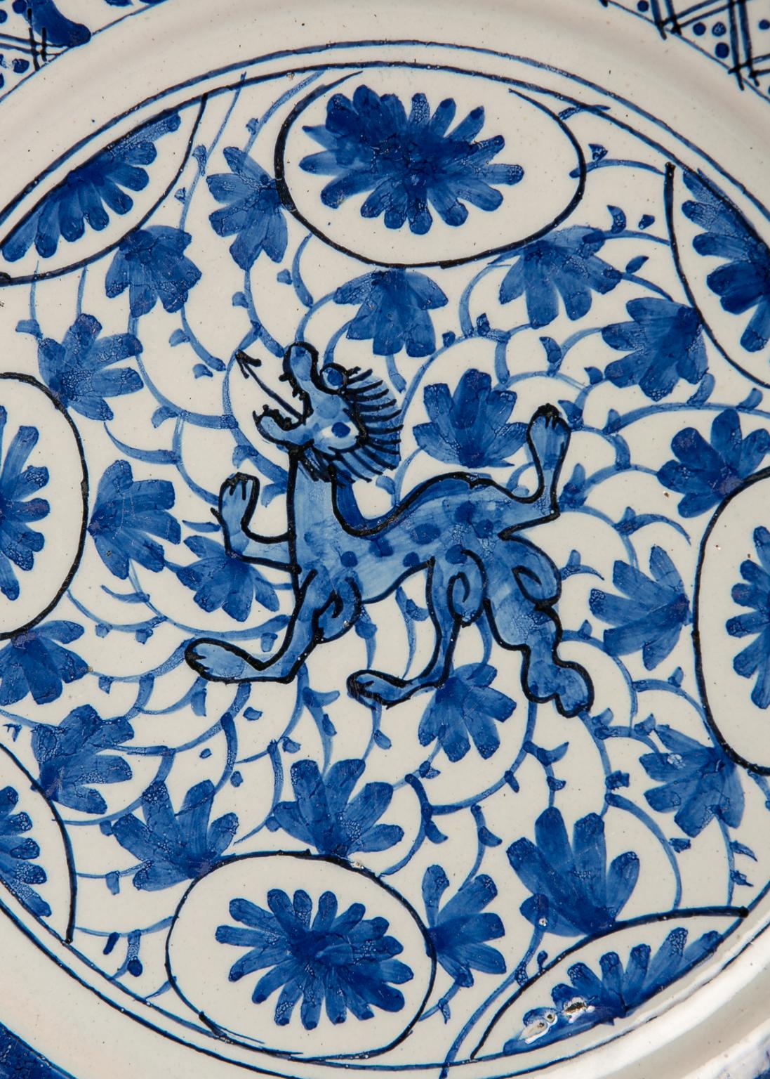 Pair Delft  Blue and White Plates with Dragons Made in Netherlands circa 1780 1