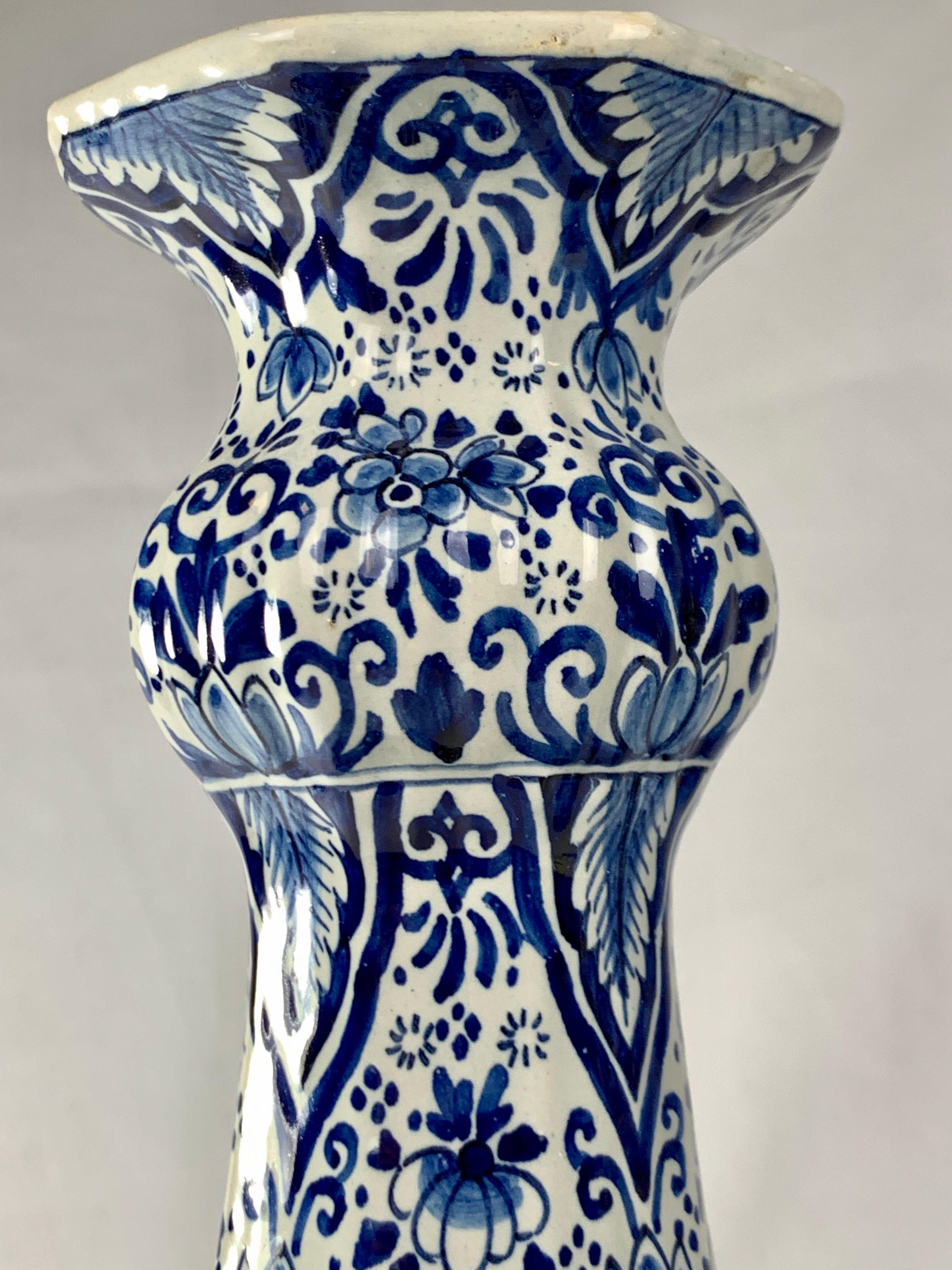 19th Century Pair of Blue and White Delft Vases